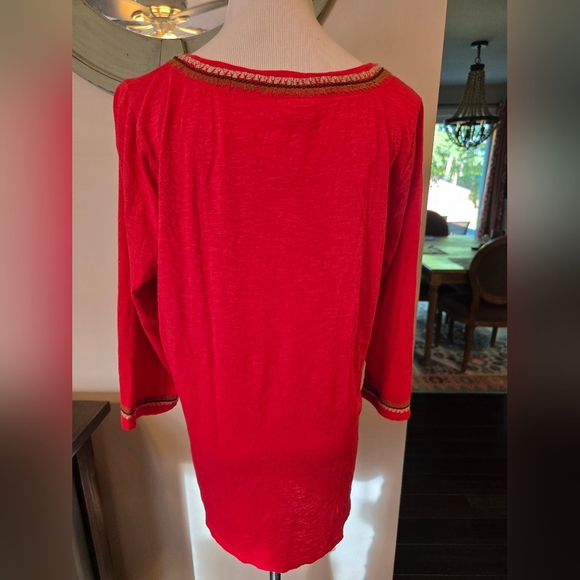 J. Jill Size Medium Embroidered 3/4 Sleeve Scoop Neck Cotton Top Shirt Boho - Picture 4 of 8